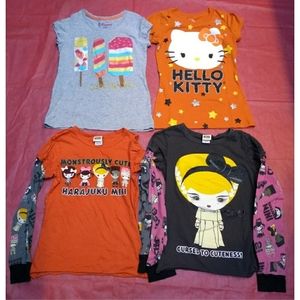 4 piece lot Girls Graphic Shirts Size M&L
